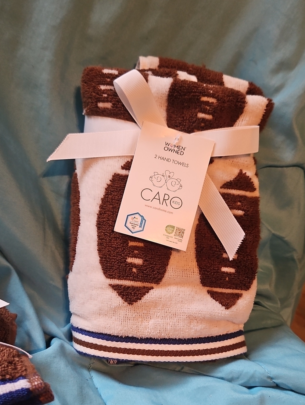 CARO Football Print Hand Towels and Washcloths - Brown & White - Picture 4 of 7